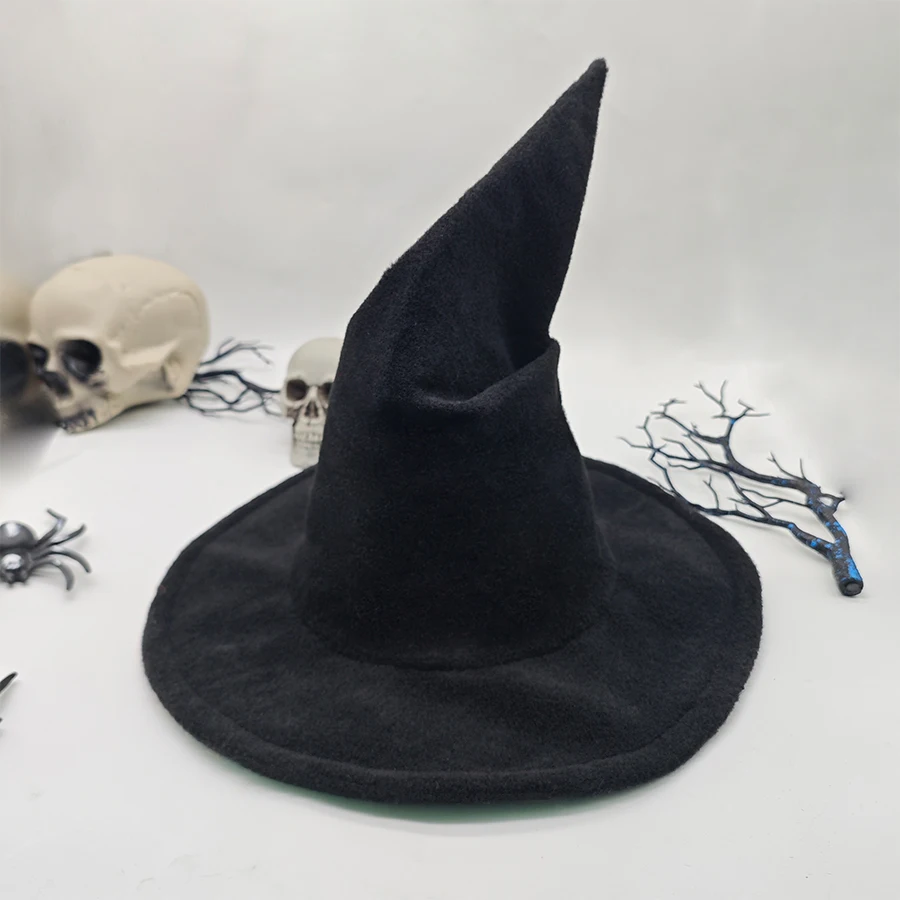 Sombrero de Bruja Clásico de Fieltro Negro, Ala Ancha, Puntiagudo, Estilo Harry Potter, Accesorio para Disfraces de Halloween y Fiestas para Mujeres