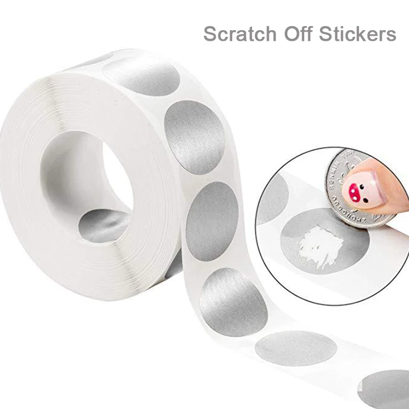 300pcs 2.5cm Round PVC Silver Scratch Off Stickers Labels Tickets Promotional Games Toys