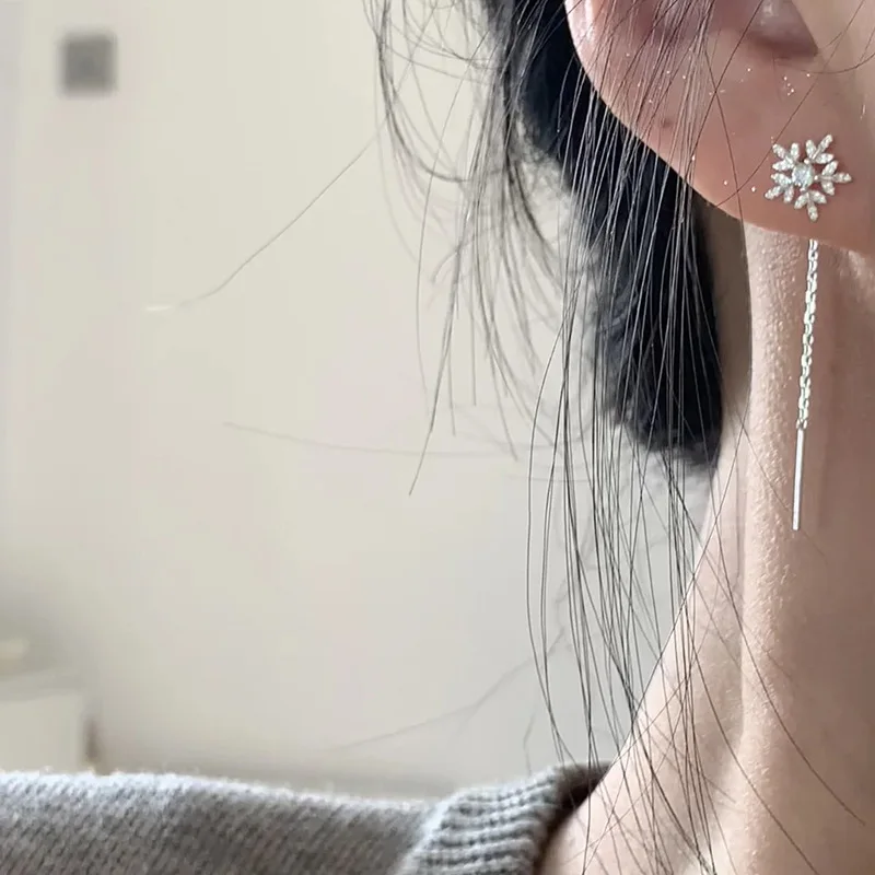 925 فضة ساحرة رومانسية ندفة الثلج خط شرابات قرط الاذن المرصع للنساء غرامة مجوهرات عالية فاخرة خمر الملحقات