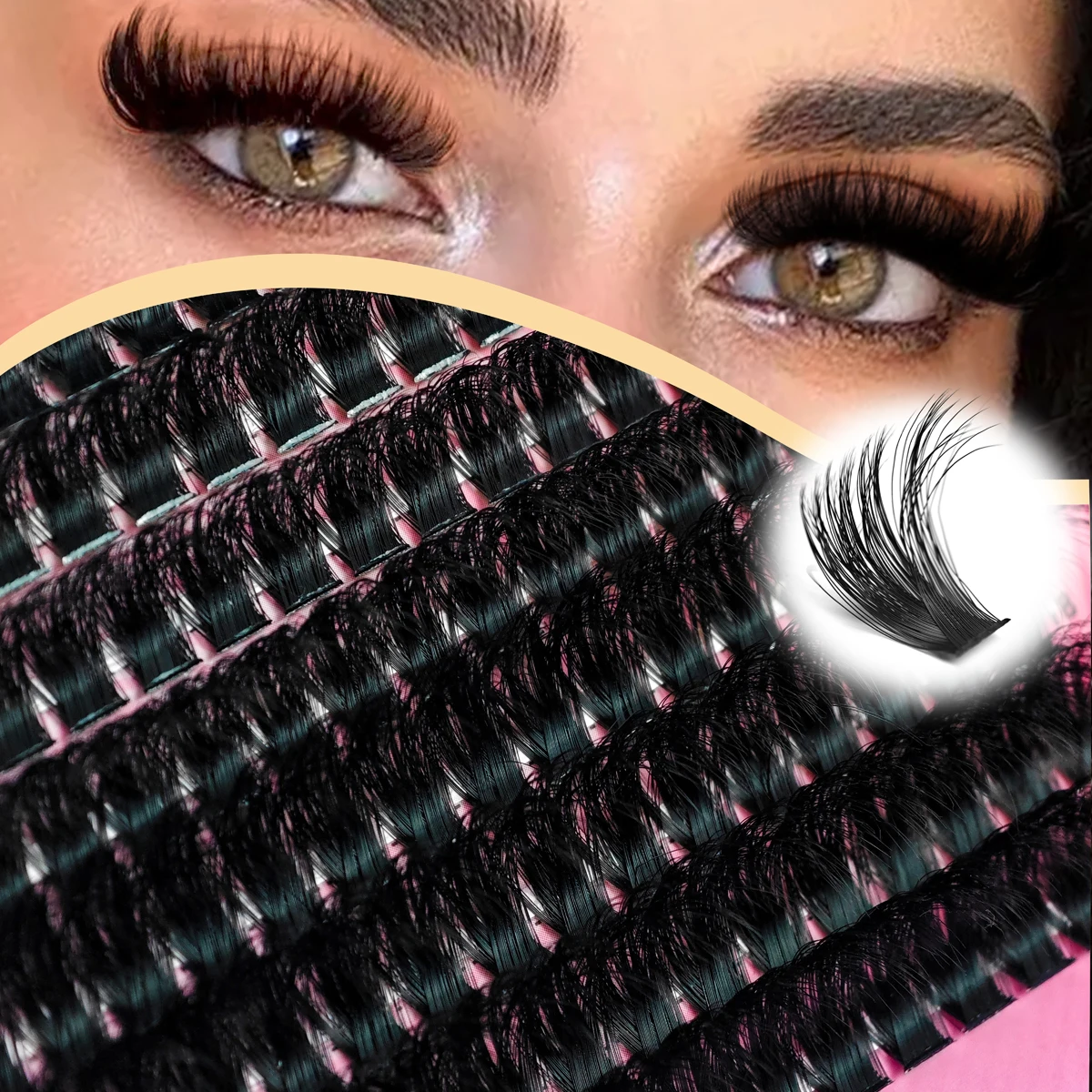 Dense cluster lashes with plush fluffy layers. 216 clusters in large capacity. Ideal for Thai glam, stage idol, party and photos