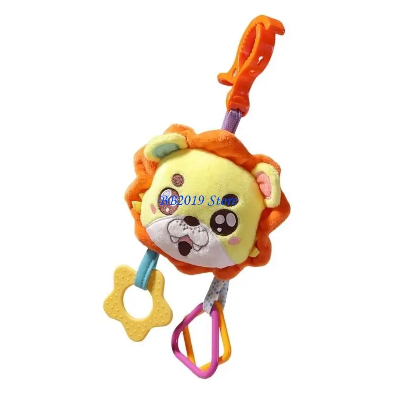 Q0KB Interactive Nursery Hanging Accessory With Safe Mirror Cartoon Rattle Pendant