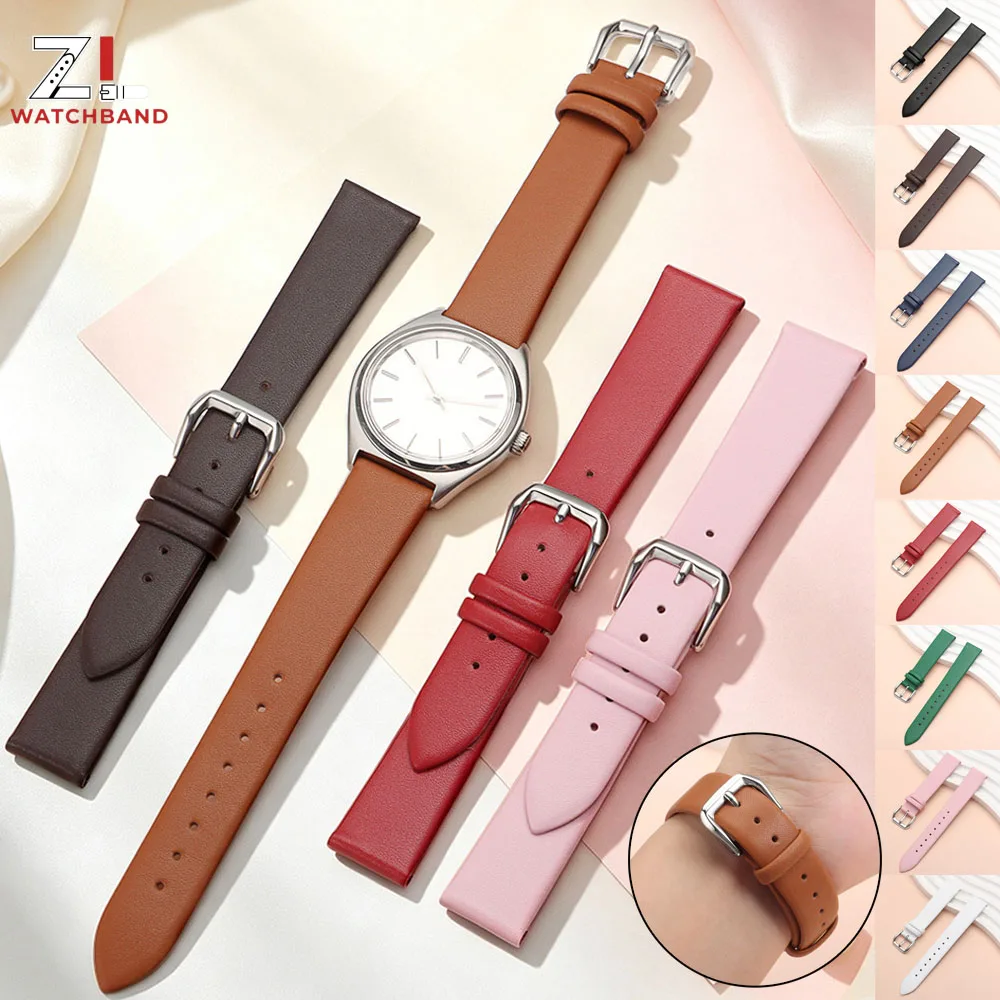 Ultra-thin Leather Watch Band 8/10/12/14/15/16/17/18/20/21/22mm Universal Bracelet for Men Women Replacement WatchBelt Accessory