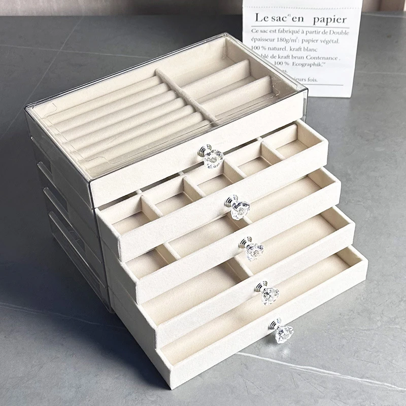 1 Piece High‑capacity Five‑layer Flannel Jewelry Drawer Organizer Earrings Necklace Ring Trinket Container Desktop Household