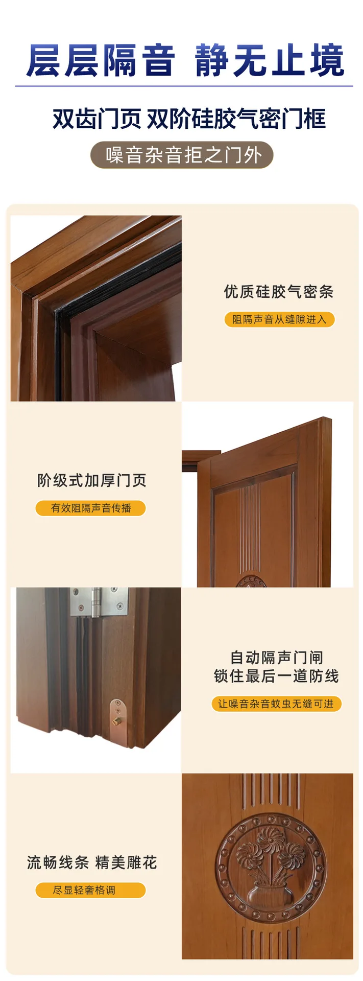 Villa audio-visual room KTV bedroom light luxury high-end carved fireproof solid wood soundproof door