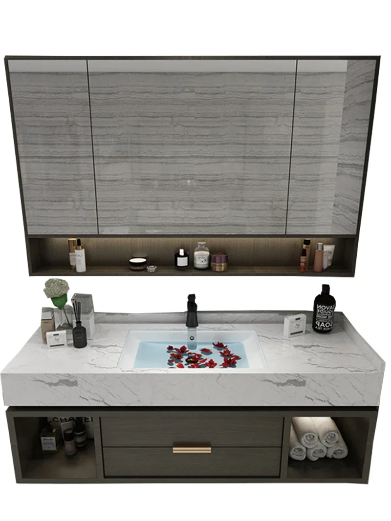 

Modern luxury bathroom cabinet Nordic bathroom marble wash basin cabinet combination solid wood intelligent wash basin cabinet