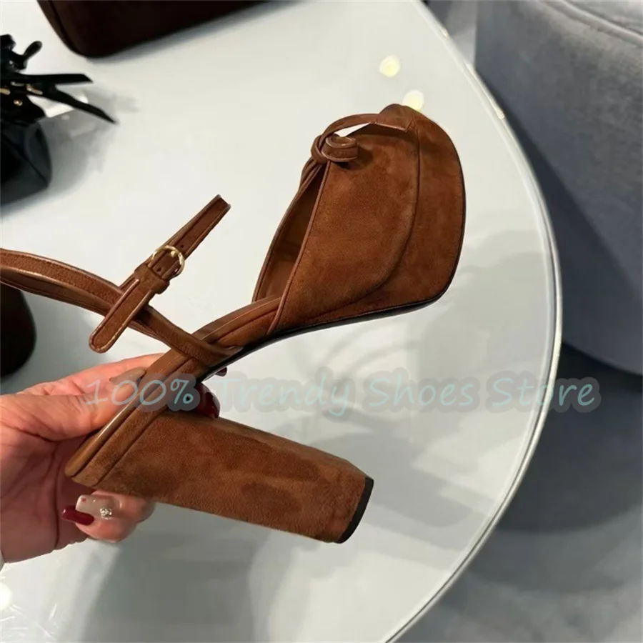 Butterfly Knot Decor One-Strap Chunky Platform Sandals Women Square High Heel Ankle Buckle Strap Pumps Lady Gladiator Shoes