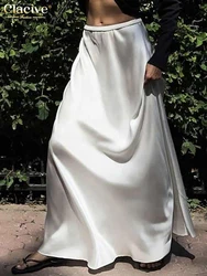 Clacive Casual Loose White Satin Women's Skirt 2025 Fashion High Waist Maxi Skirts Elegant Simple Solid Skirt Female Clothing
