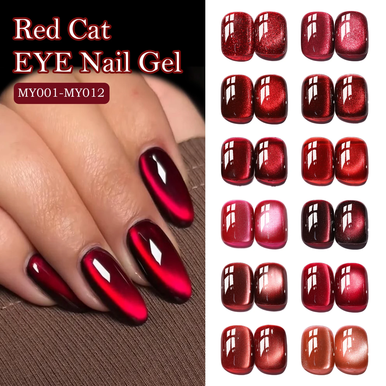 7.5ml Red Cat Eye Gel Nail Polish UV/LED Removable Magnetic 3D Nail Art Glitter Nail Polish Long-Lasting Nail Art Gel Varnish