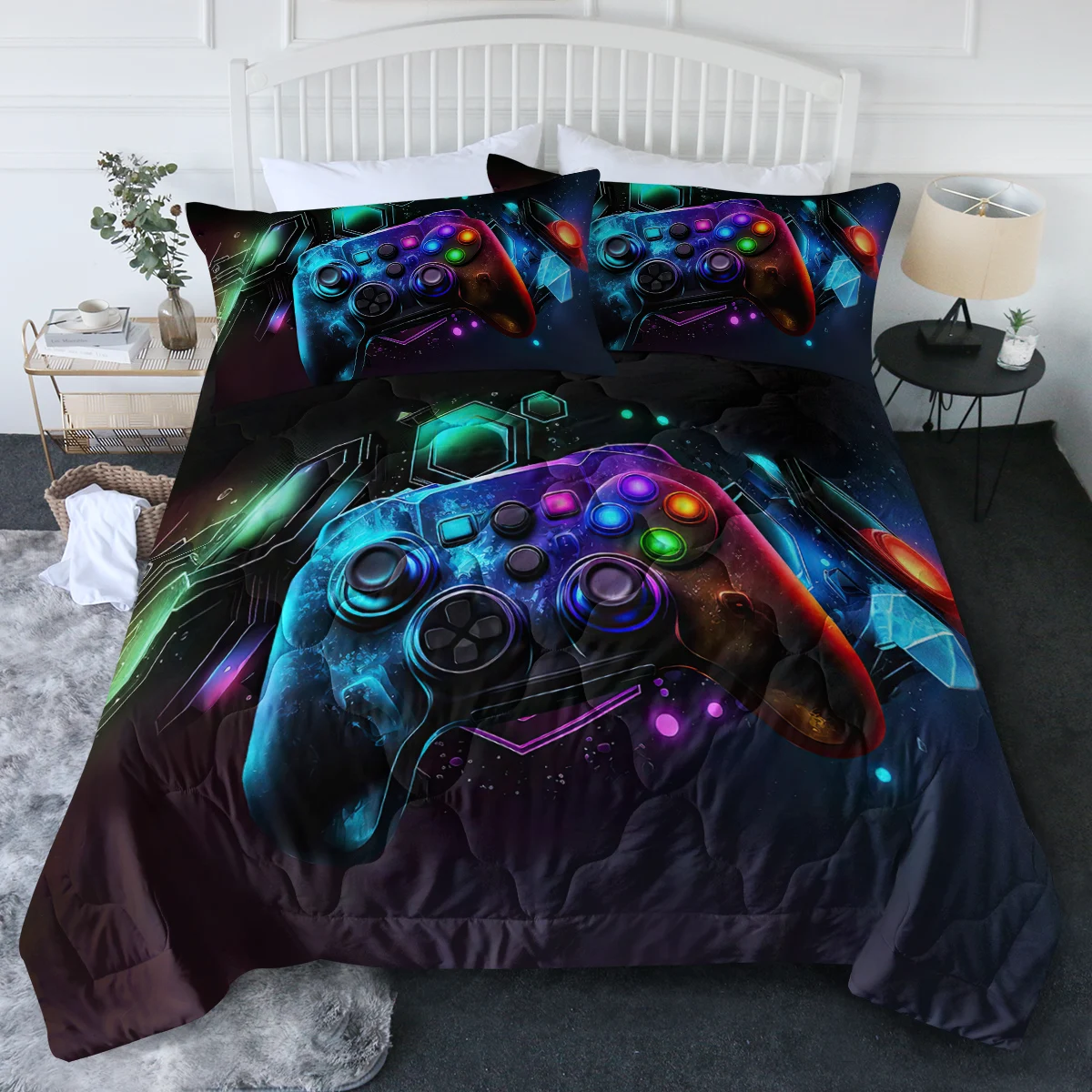 

BlessLiving Video Game Player Design Comforter Set for Boys Teens with Two Pillowcases and One Cushion Cover Room Decor