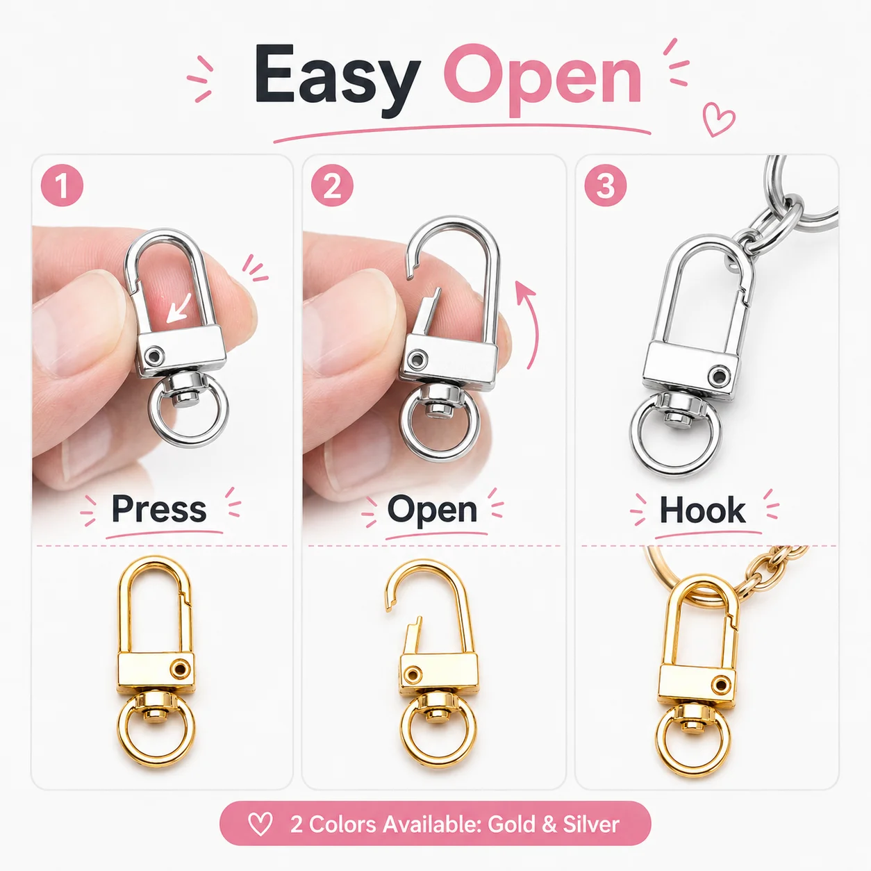 5Pcs D Shape Swivel Snap Hooks 32*12mm Metal Lobster Clasp Clips DIY Jewelry Making Keychain Bag Pendant Accessories view 4