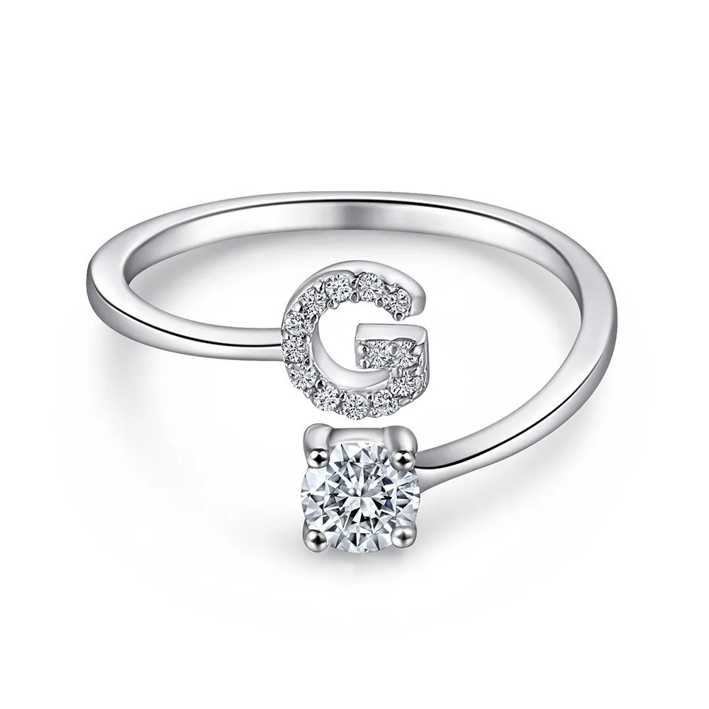 Women's Adjustable Initial Ring with Cubic Zirconia, Stackable Gift