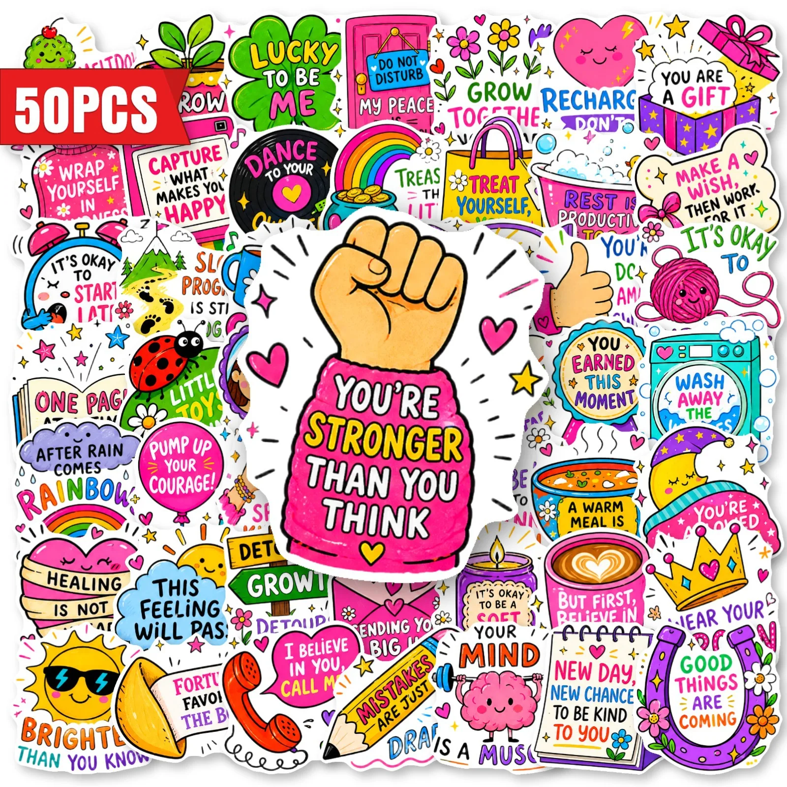 50Pcs Motivational Healing Positive Quote Creative Waterproof Stickers for Phone Skateboard Water Bottle Journal Helmet DIY