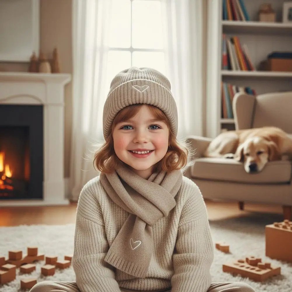 Heart-embroidered Wool Hat, Winter Heart Embroidery Beanie for Boys Girls, Warm Fleece Lined Pullover Cap for Autumn Winter