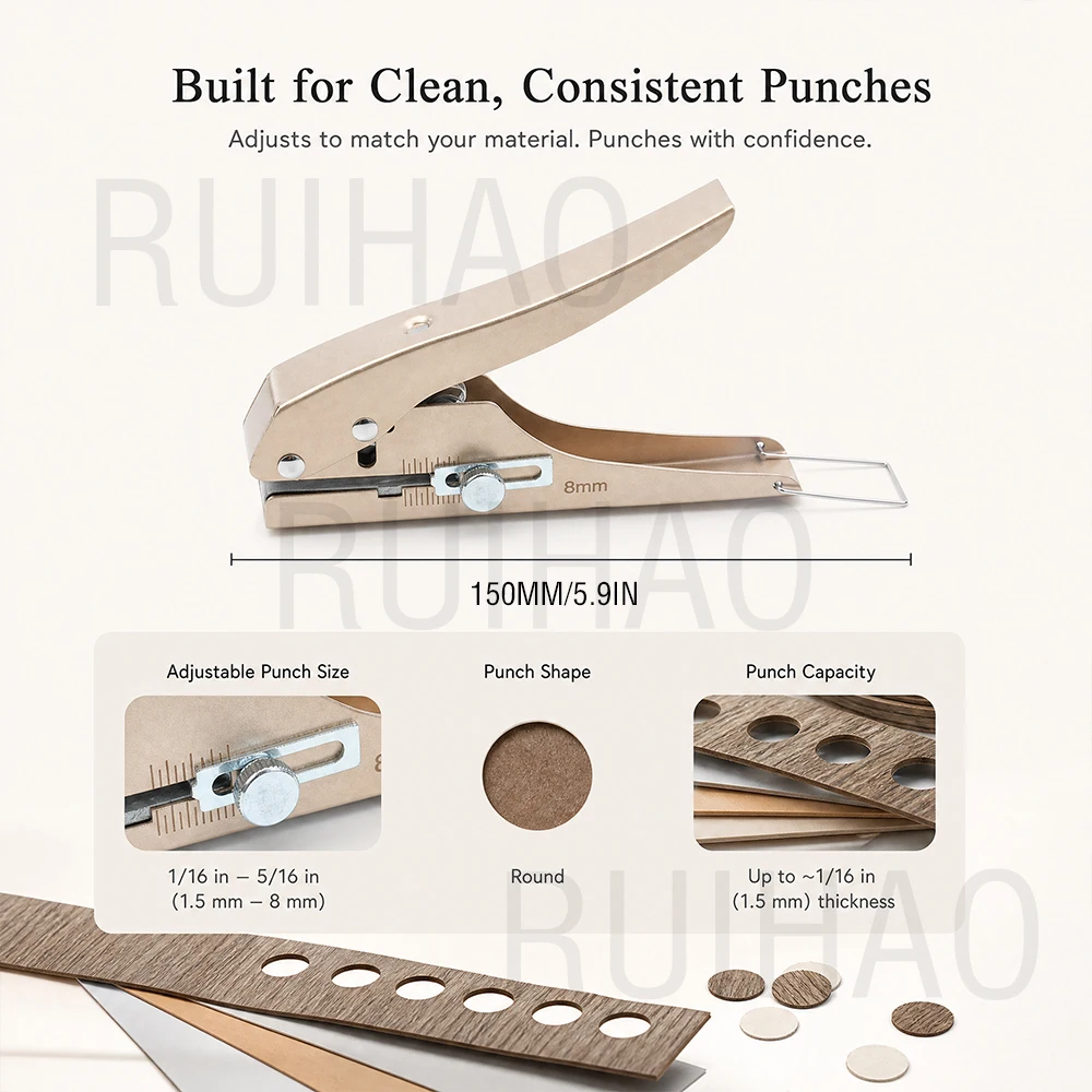 8/10/15mm Adjustable Edge Banding Hole Punch Pliers, All-Steel Cutter for PVC Furniture Trim and Cabinet Sealing Strips