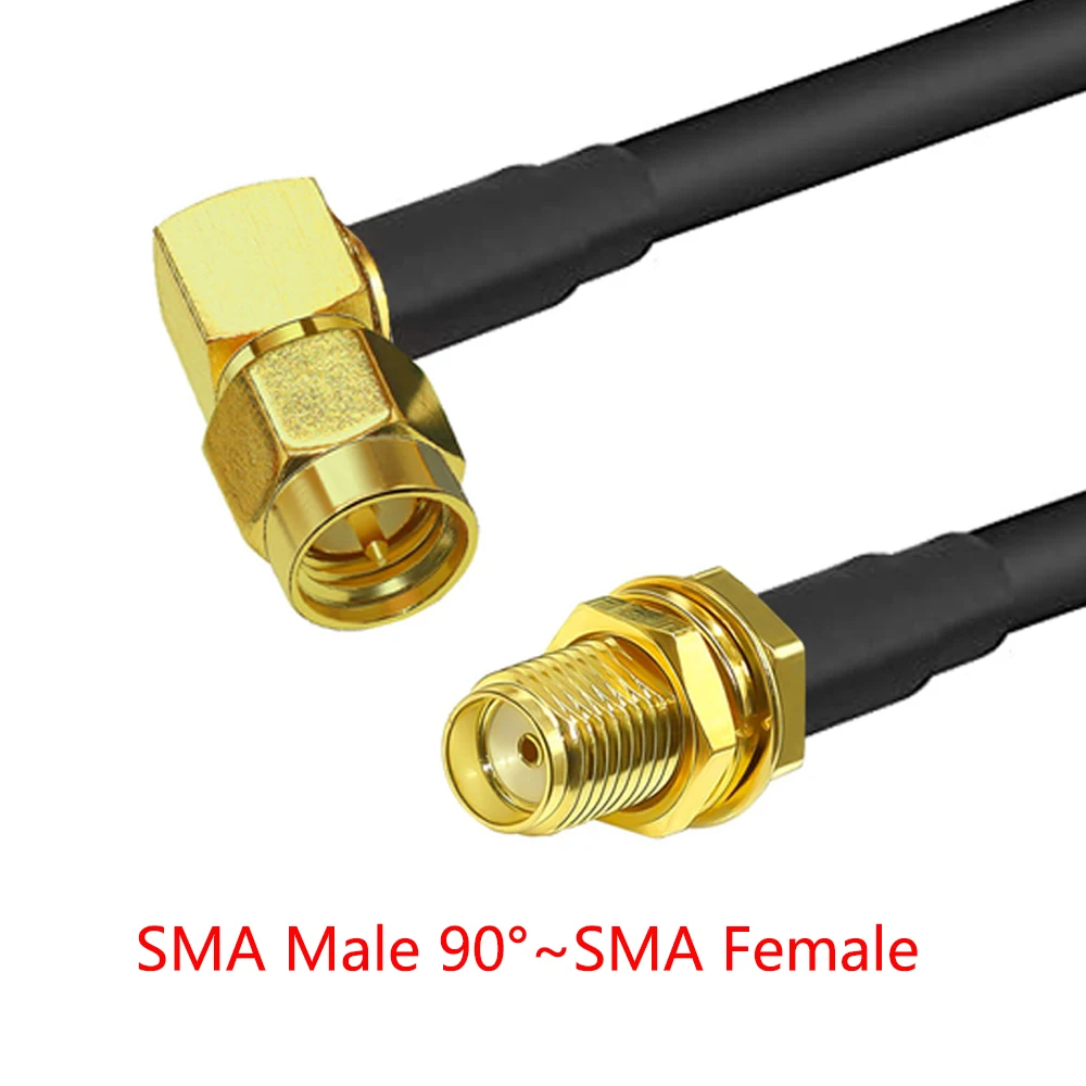 SMA Male to SMA Female RG58 50ohm Cable Coaxial Extension Connector RPSMA Plug Jack Right Angle Crimp Brass RF