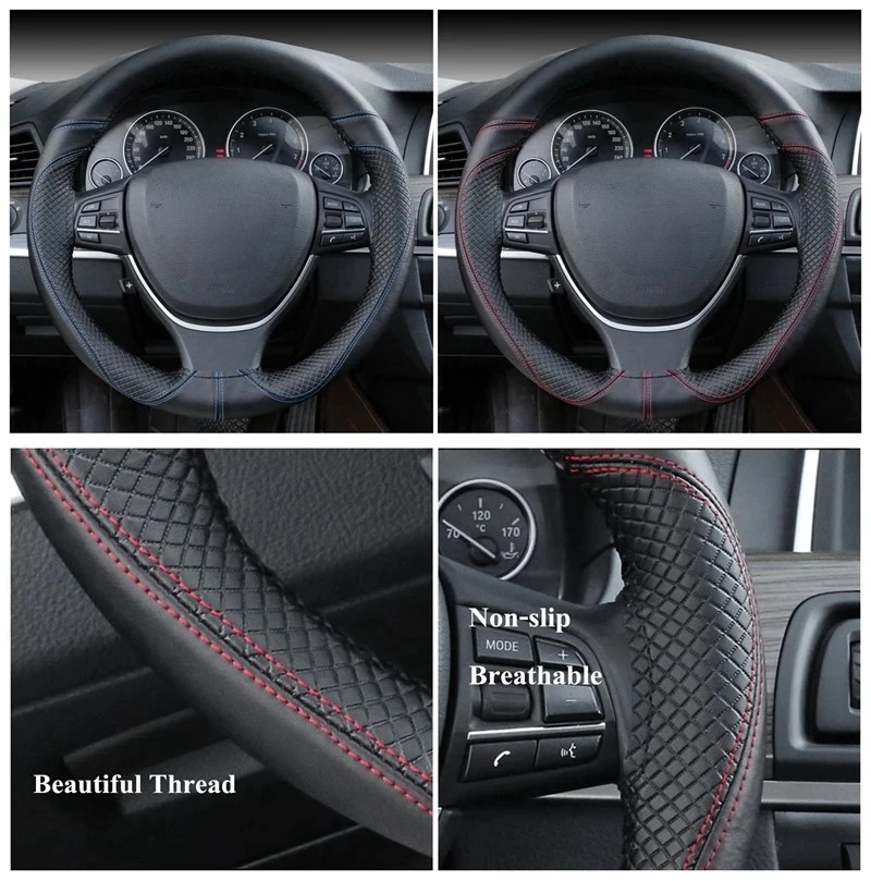 DIY 38cm Steering Wheel Covers Soft 100% Cowhide Genuine Leather Anti-wear Car Steering Wheel Cover Braid With Needles Thread