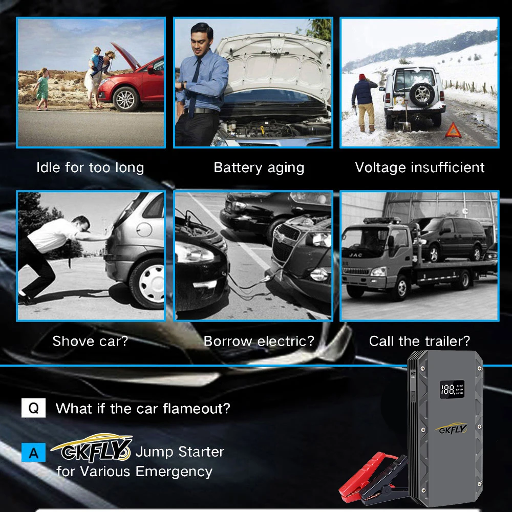 GKFLY 3000A 5000A 9000A Auto Starthilfe Power Bank Tragbare 12V Start Gerät Power Auto Batterie Booster Buster für 10,0 L 8,0 L – Detail 9
