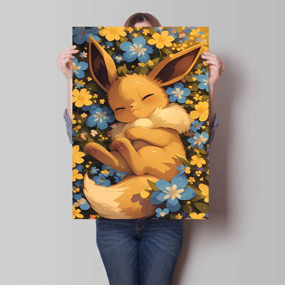 1pc Frameless Canvas Painting Japanese Classic Anime Pokemon Eevee Poster Prints Cute Cartoon Characters Canvas Painting Living