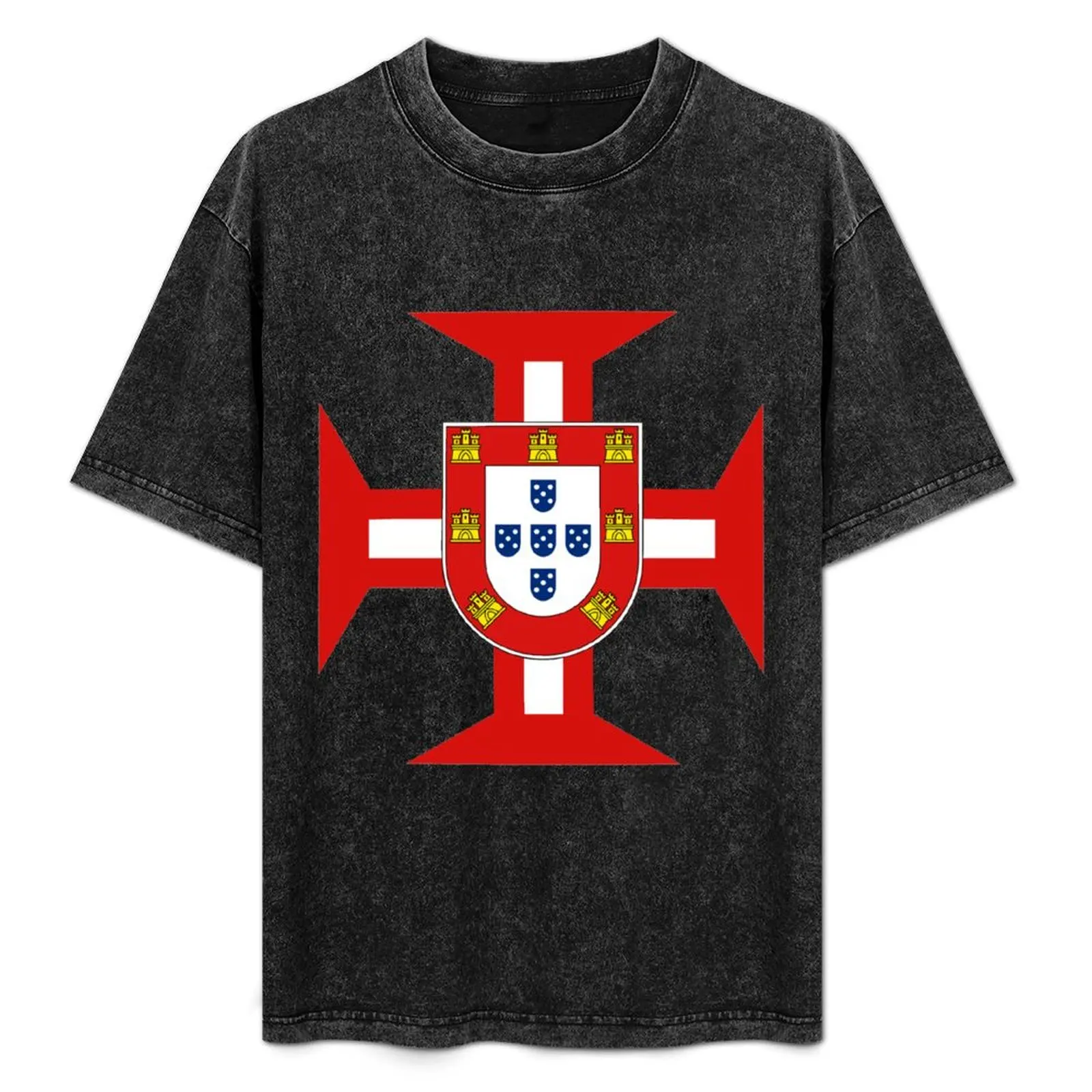 

Portuguese Templar Cross with Shield T-Shirt Basic Plain Tee for Spring and Summer