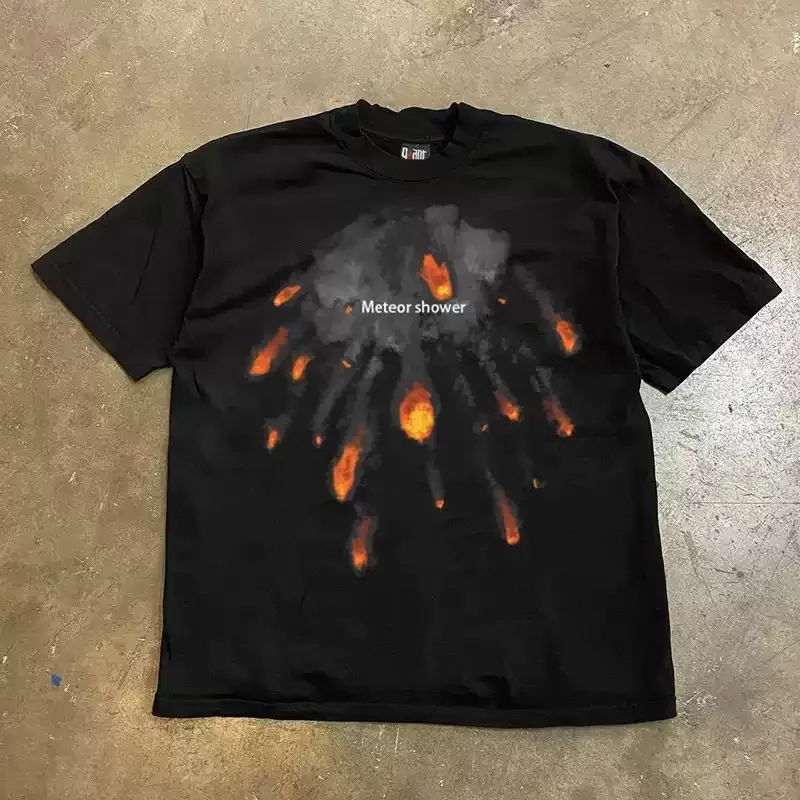 Meteor Shower Galaxy Space Graphic T‑Shirt Men Women Dark Aesthetic Universe Art Print Unisex Loose Heavy Cotton Short Sleeve Streetwear Black Casual Tops.