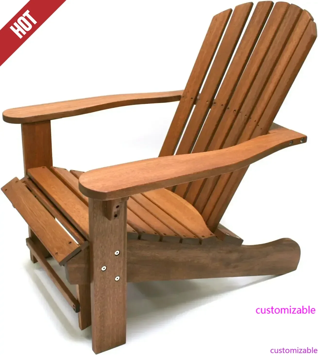 Customizable-CD3111 Silla Adirondack de eucalipto y otomana integrada