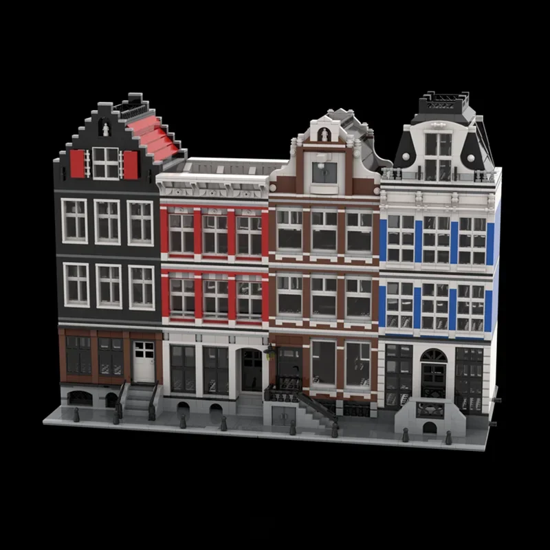 Cidade rua vista modelo moc tijolos de construção amsterdam canal casa modelo tecnologia blocos presente brinquedo natal diy montagem
