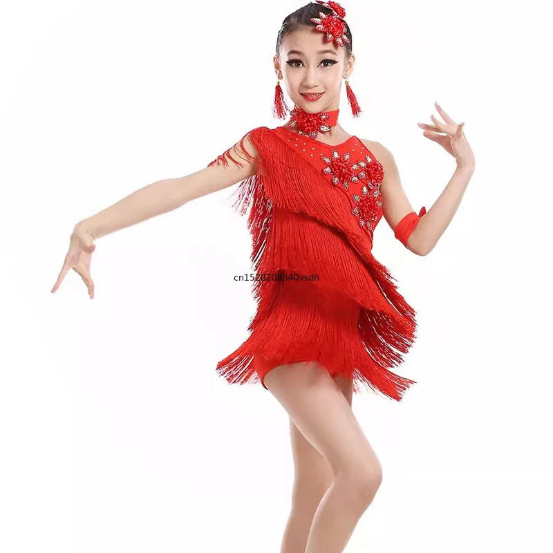 

Children's Latin dance costume tassel female exam competition dress Dancer performing jazz tango suit