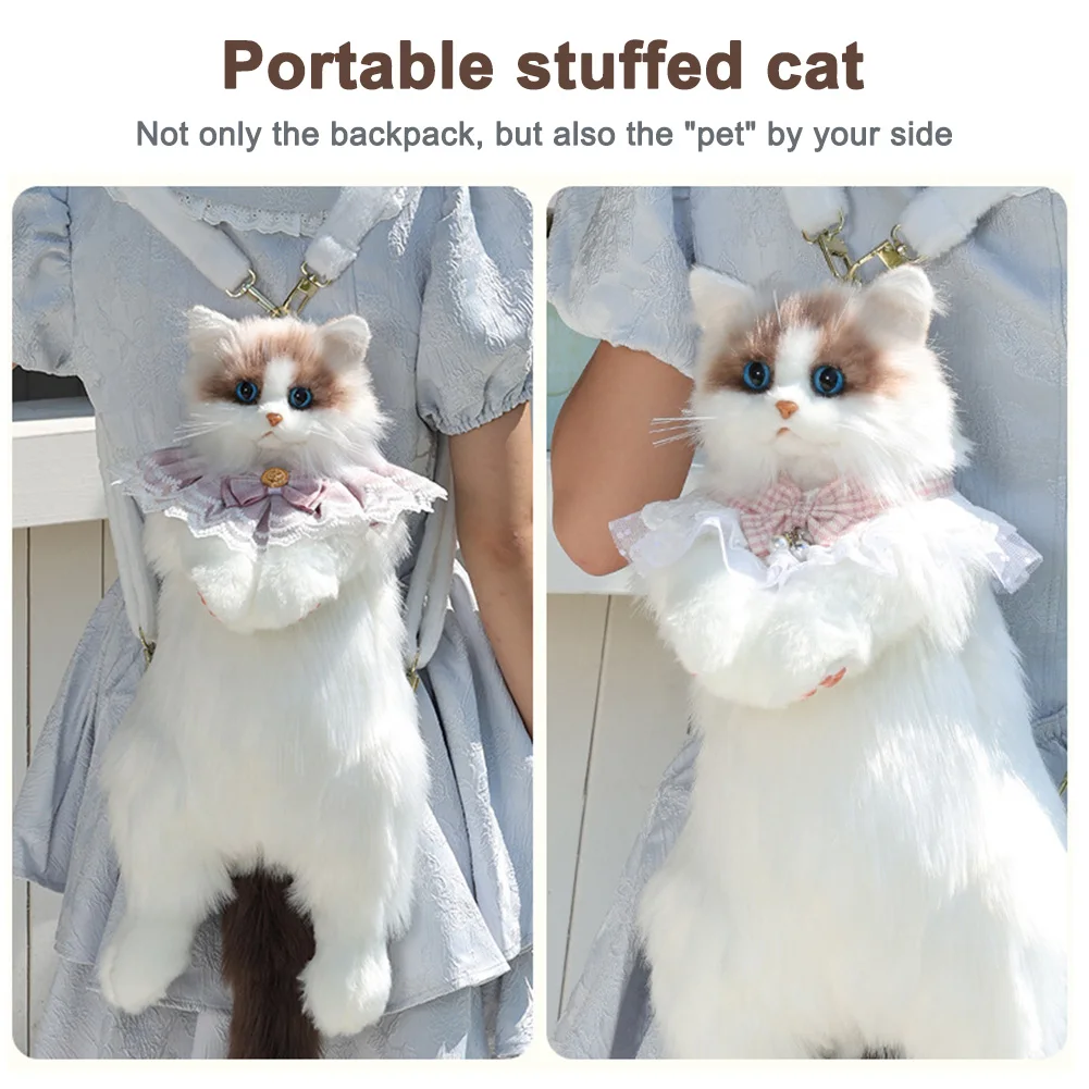 กระเป๋าเป้สะพายหลังตุ๊กตาแมวสมจริงการออกแบบแมวที่ไม่อาจต้านทานได้นุ่มสบายสามารถปรับได้ตุ๊กตาสัตว์เลี้ยงกระเป๋าเป้สะพายหลังปัจจุบันสหาย