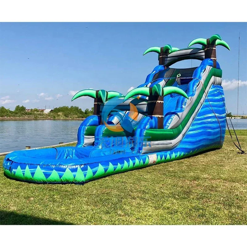 Tobogán de agua inflable para exteriores Unisex para niños, azul Screamer, varios temas, Castillo liso, PVC, uso de alquiler, incluye soplador, reparación de mar