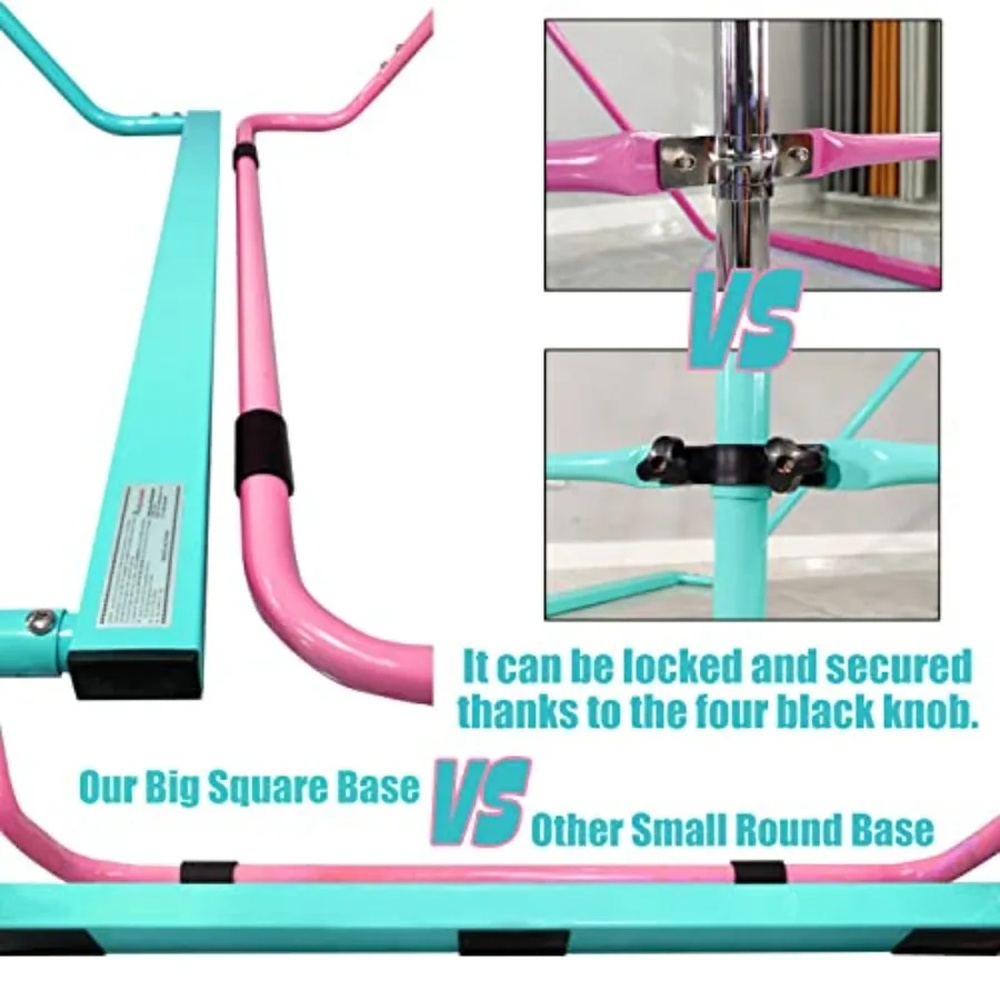 Folding Gymnastics Bar with Rings for Home Gym Use Steel Frame in Blue Sturdier Base Design for Ages 3-10
