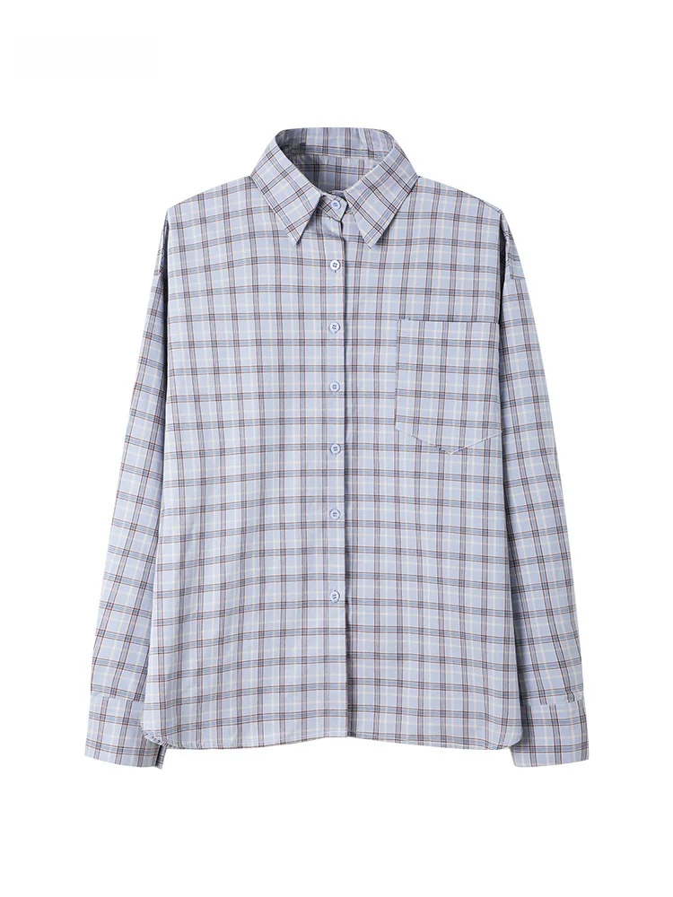 

Retro Loose Plaid irt Women's Spring Autumn Casual Classic Sle Long Sve Button up Top Polyester Cotton Blend