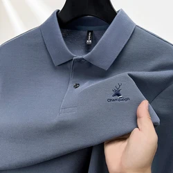 100% pure cotton high-end long sleeved men's polo shirt autumn fashion deer head exquisite brand embroidery soft comfortable T-s
