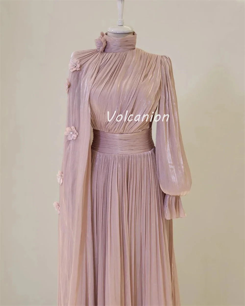 Customized Formal Classic Chiffon Flower Rhinestone Straight High Collar Long Dresses Bespoke Occasion Dresses Elegant Retro