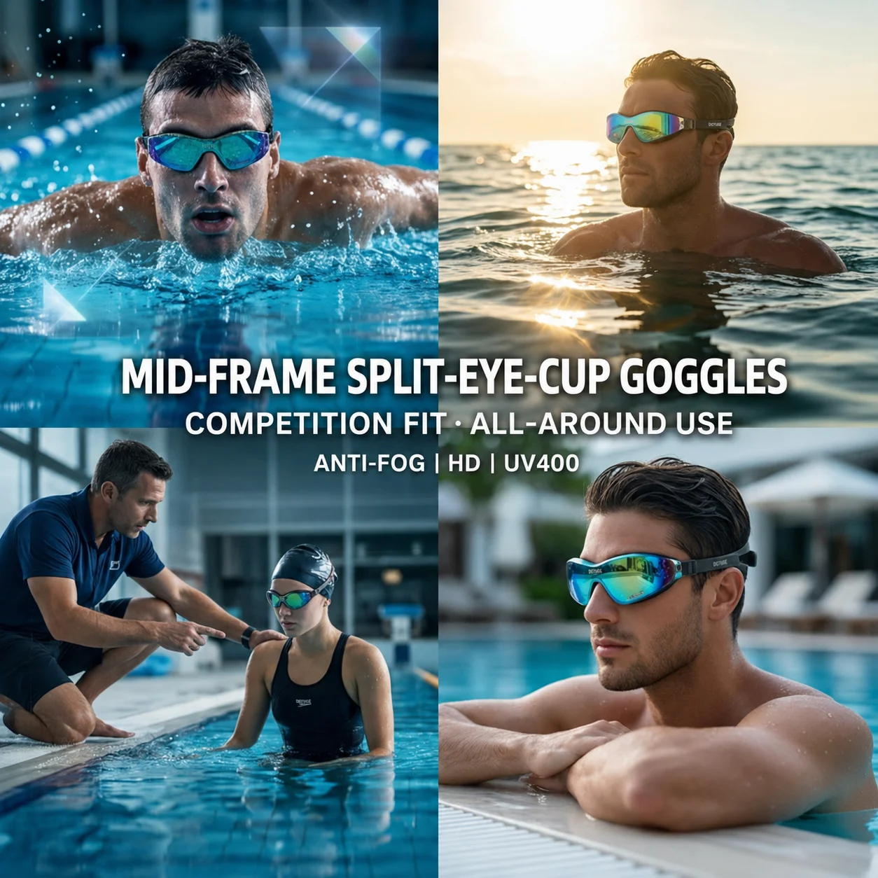 Mid Frame Prescription Swimming Goggles Anti-Fog HD Waterproof Silicone PC Racing Eyewear for Adult Men Women 200-600 Degree