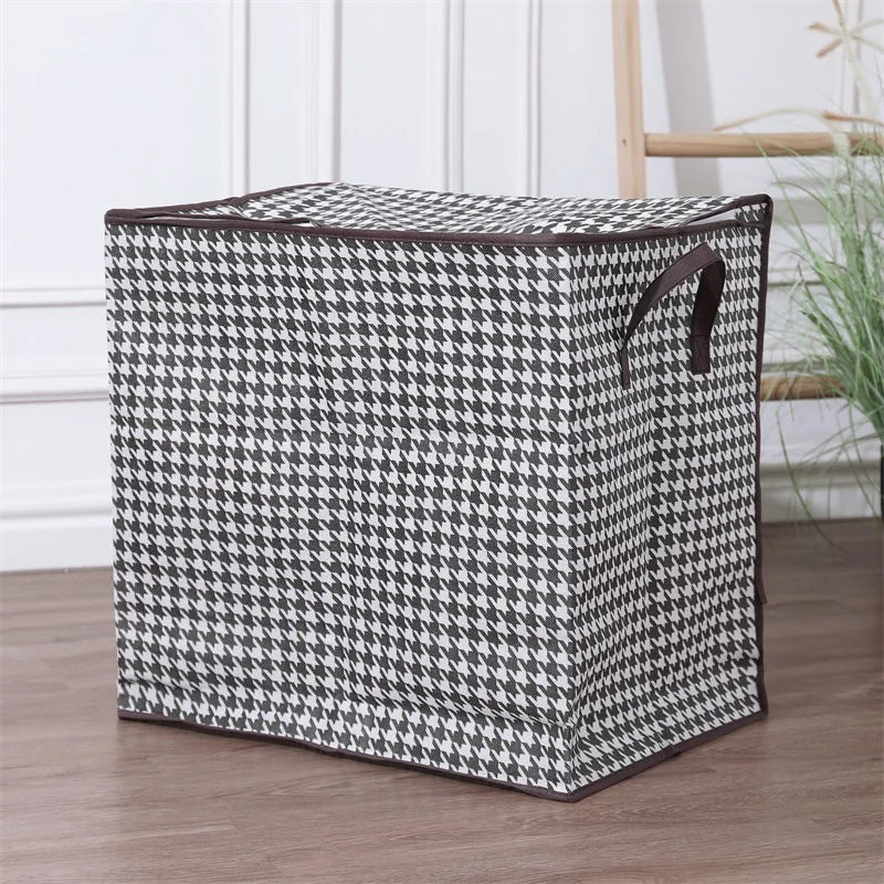 Fabric Trousers Clothes Quilt Organizer Storage Boxes Houndstooth Quilt Bins Container Organizers with Handle for Bedroom Closet