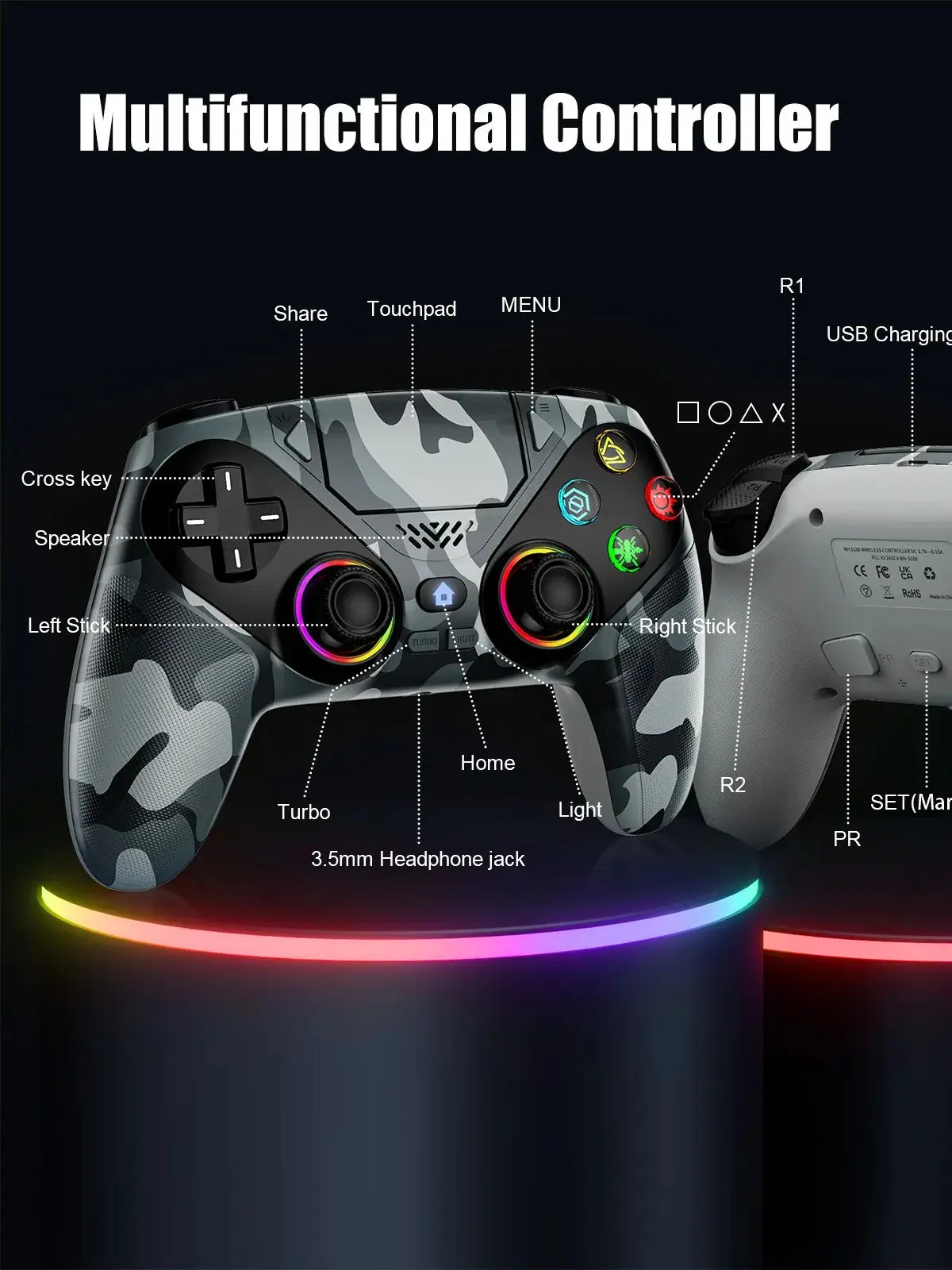 Controller voor Playstation 5 PS5/PS5 Pro/Slim/PC Gamepads met Hall Effect RGB draadloze gamecontroller joystick Marco/Turbo programma - afbeelding 2