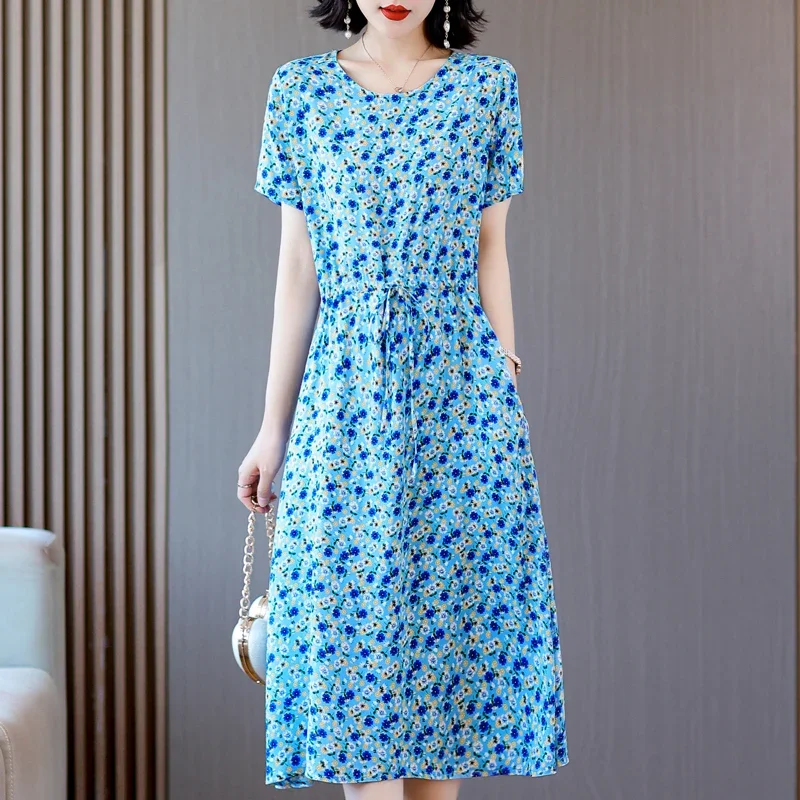 Cheap Casual Women\'s Dresses Summer 2023 New Korean Fashion Vintage Print Long Dress Summer Women\'s Clothing