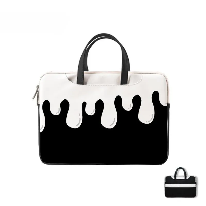 กระเป๋าถือหนังสีนมแบบมีบล็อกสี กระเป๋าหนังลำลองใส่แล็ปท็อป ขนาด 13.3 14 14.6 15.6 16 นิ้ว กระเป๋าเอกสารสำหรับเดินทางธุรกิจ กันน้ำ