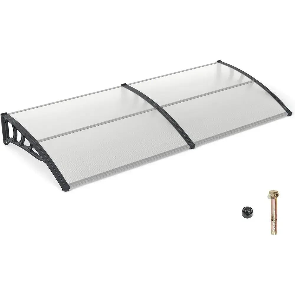 48x40 Inch Polyethylene Window Door Awning with Clear Cover and Gray Brackets, UV and Weather Protection