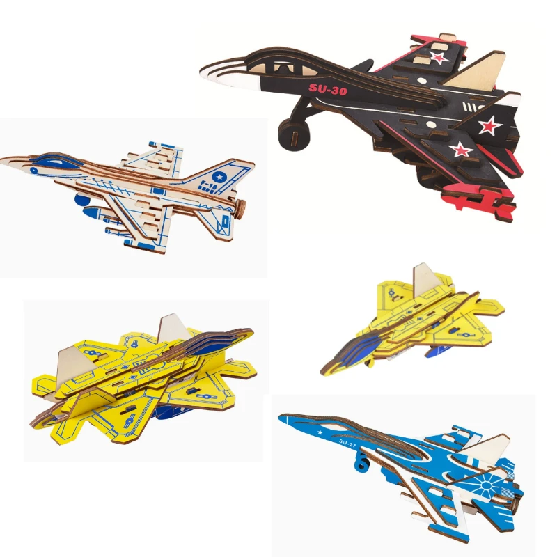 Wooden 3D Puzzle Children's Model Wooden  Aircraft  Helicopters Simulation Model Educational Toy Stereoscopic Puzzles