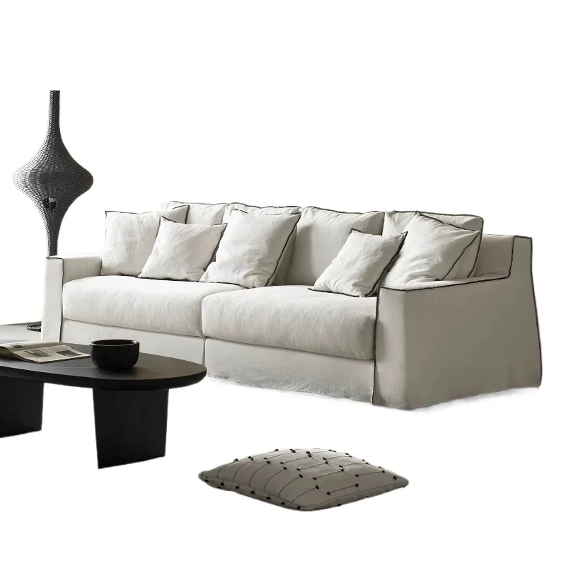 

wabi-sabi wind, linen fabric, retro sofa, minimalist down three-person, straight row in the living room