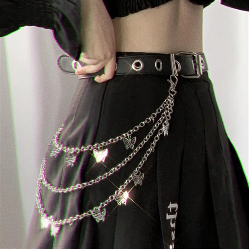 Fashion Butterfly Waist Chains Jeans Trousers Skirt Multi Alloy Chain Layer Hip-hop Punk Women's Pendant Jewelry