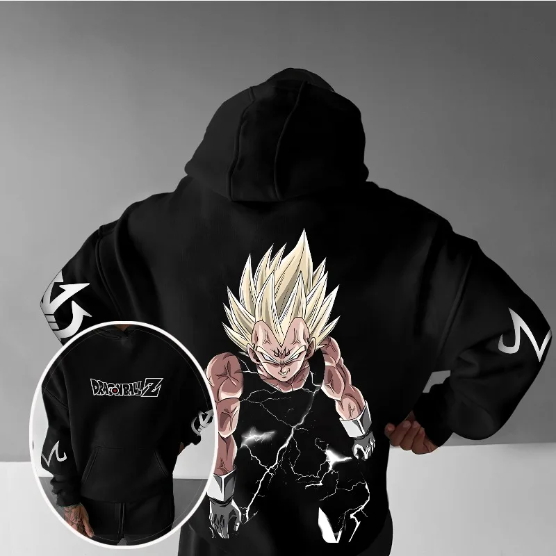 

Dragon Ball Z Anime 3D Print Hoodie Vegeta Super Saiyan 2 Character Graphic Hoodie with White Lightning & Logo Element Design