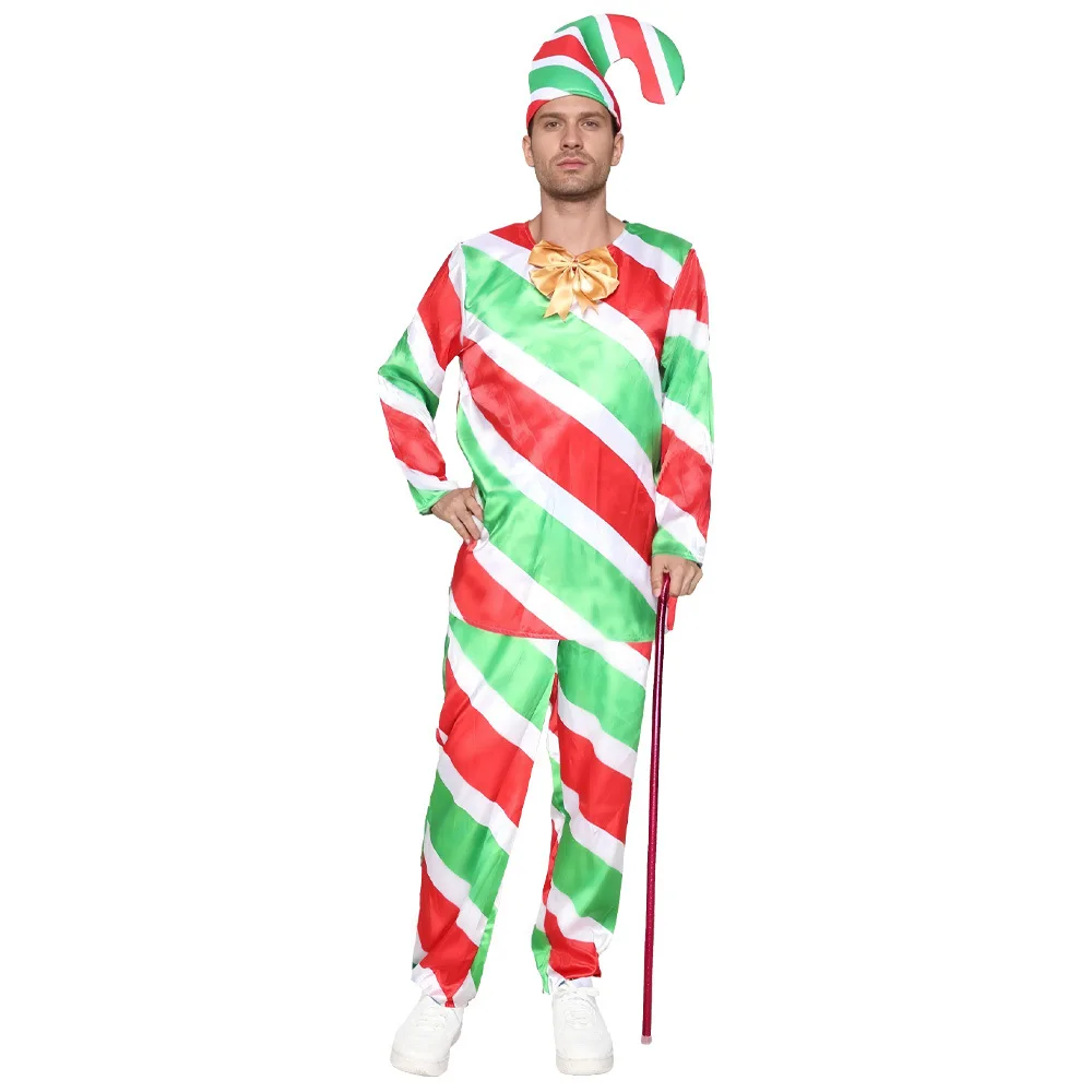 

Unisex Adult Candy Man Cosplay Santa Elf Suit Holiday Xmas Christmas Costume Men Candys Cane Adult Costumes New Arrival 2026