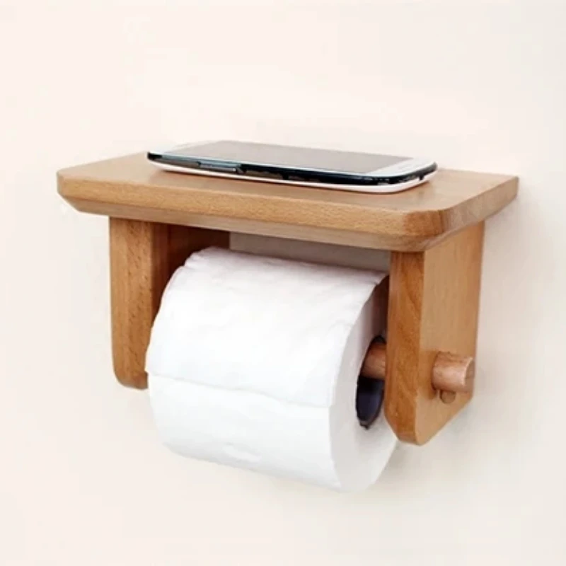 Solid Wood Paper Holder Wall-mounted Tissue Storage Napkin Stand Bathroom Shelf Toilet Paper Organizer Home Accessory Storage