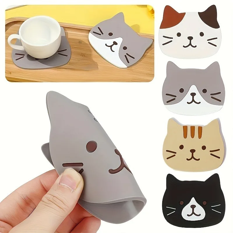 1pc Collection  Silicone Coasters Featuring Cartoon Cats - Heatproof Mats for Beverages, Kitchen Tools, And Home Decoration