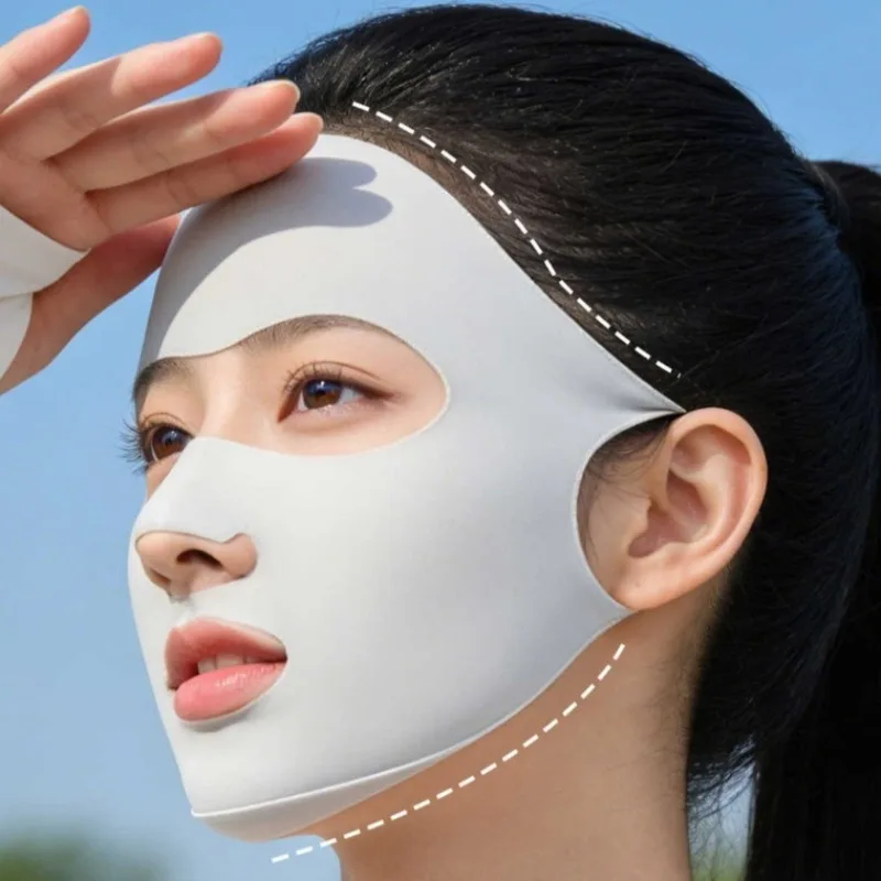 Máscara de protección solar para todo el rostro, máscara deportiva de verano para mujer, diseño fino de seda helada, transpirable y fácil de respirar, nuevo estilo