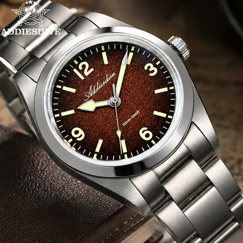 

ADDIESDIVE Watch Men New 36mm Sapphire Ultra-thin Quartz Watch 100m Waterproof C3 Luminous 316L Stainless Steel Watch AD2544
