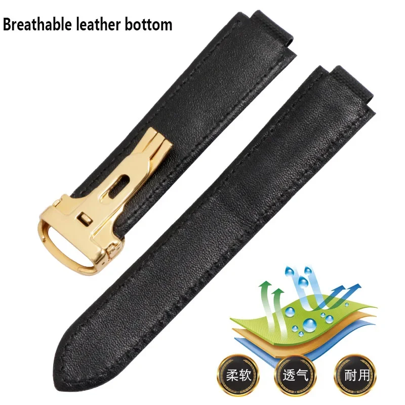 Bracelet de montre en nylon pour Cartier, bracelet de montre noir avec bracelet pliant, ballon bleu, WSBB0015, 16x8mm, 18x11mm, 20x12mm