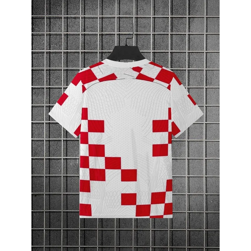 2026 Croatia Red White Checkered Grid Soccer Jersey Breathable Mesh Short Sleeve Football Sports T-shirt  Adult and Child Summer - view 3